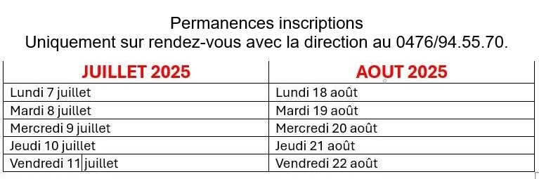 permanences inscriptions secondaire